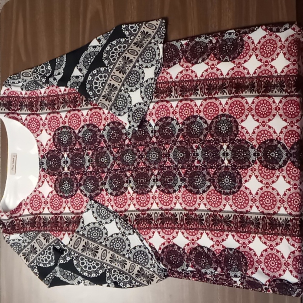 Final Touch Patterned 3/4 Sleeve Blouse w Lining Size L